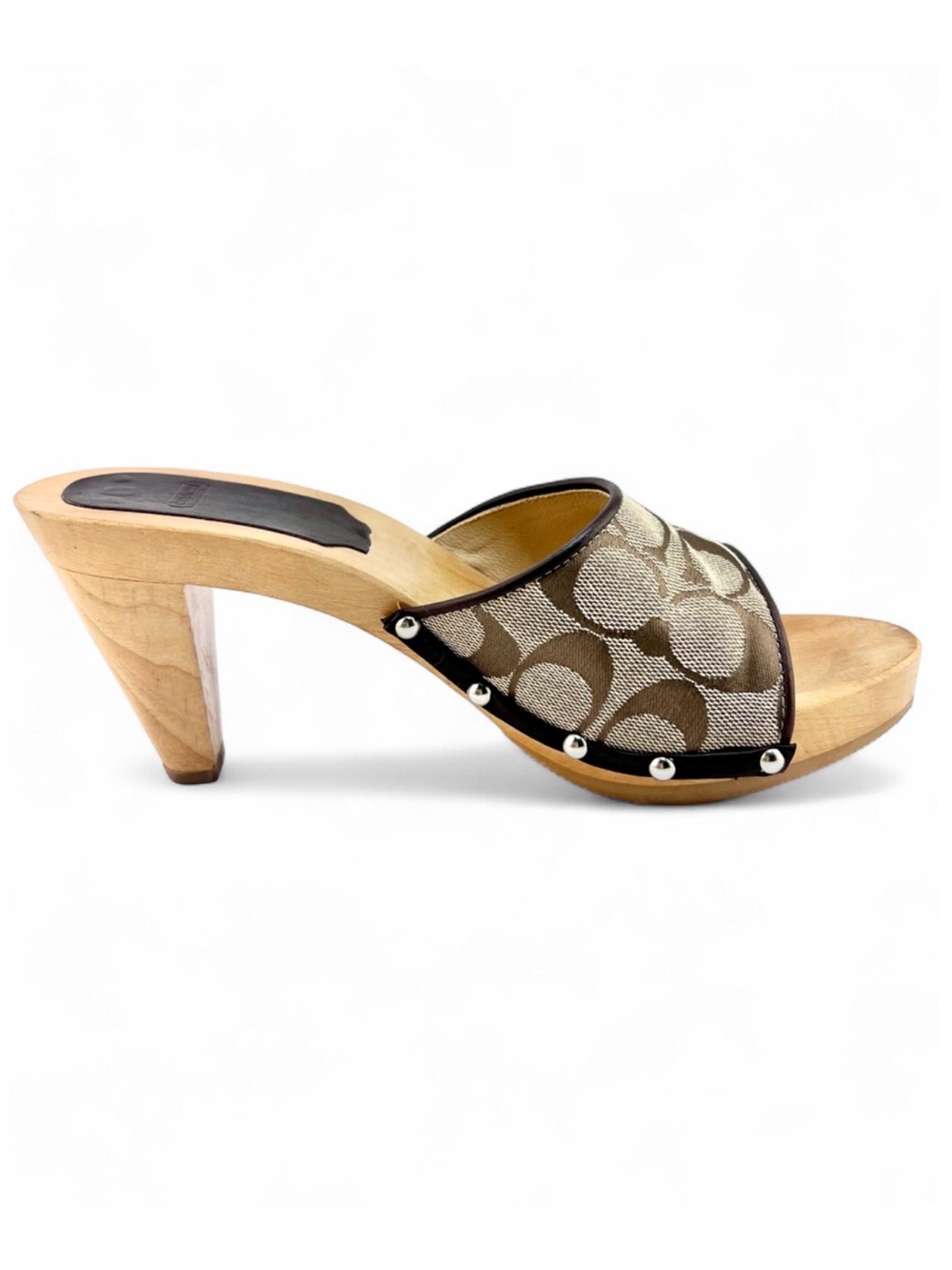 COACH Tan and Brown Signature Canvas Wood-Heel Mule Y2K - 7 M